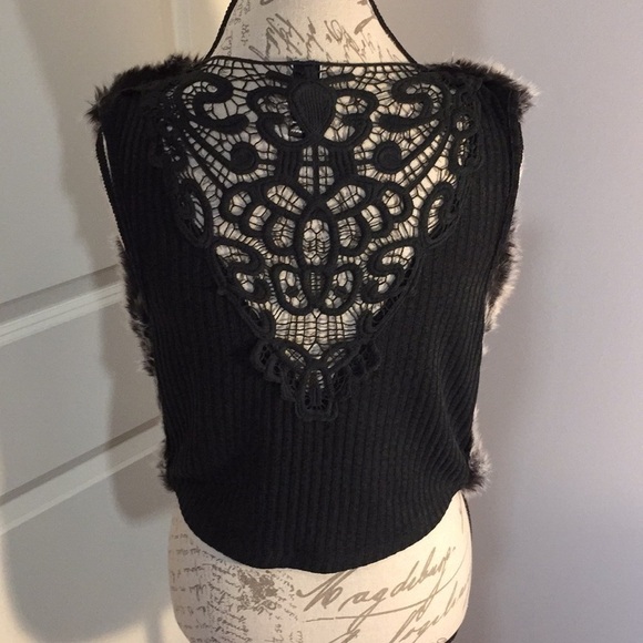 Love Rocks Faux Fur Vest with Crochet Back - Picture 7 of 8